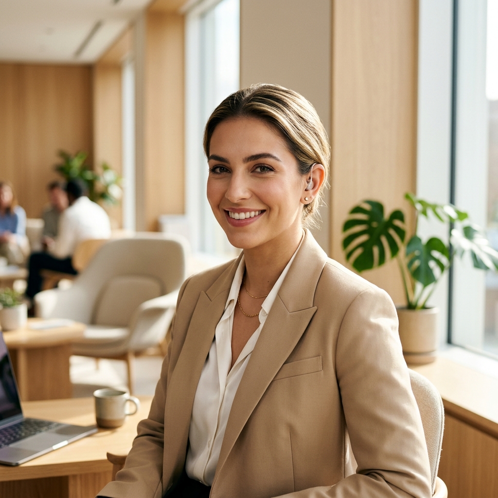Happy woman wearing ReSound hearing aid in Malta